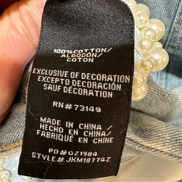 ONE 5 ONE Pearl Embellished Denim Jacket - Picture 6 of 12